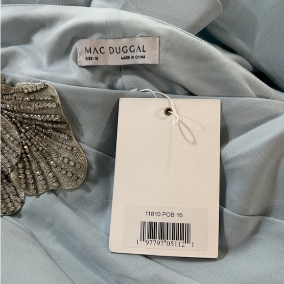 Mac Duggal 11810 Crepe One Shoulder Embellished Floral Gown NWT Powder Blue - Picture 3 of 7